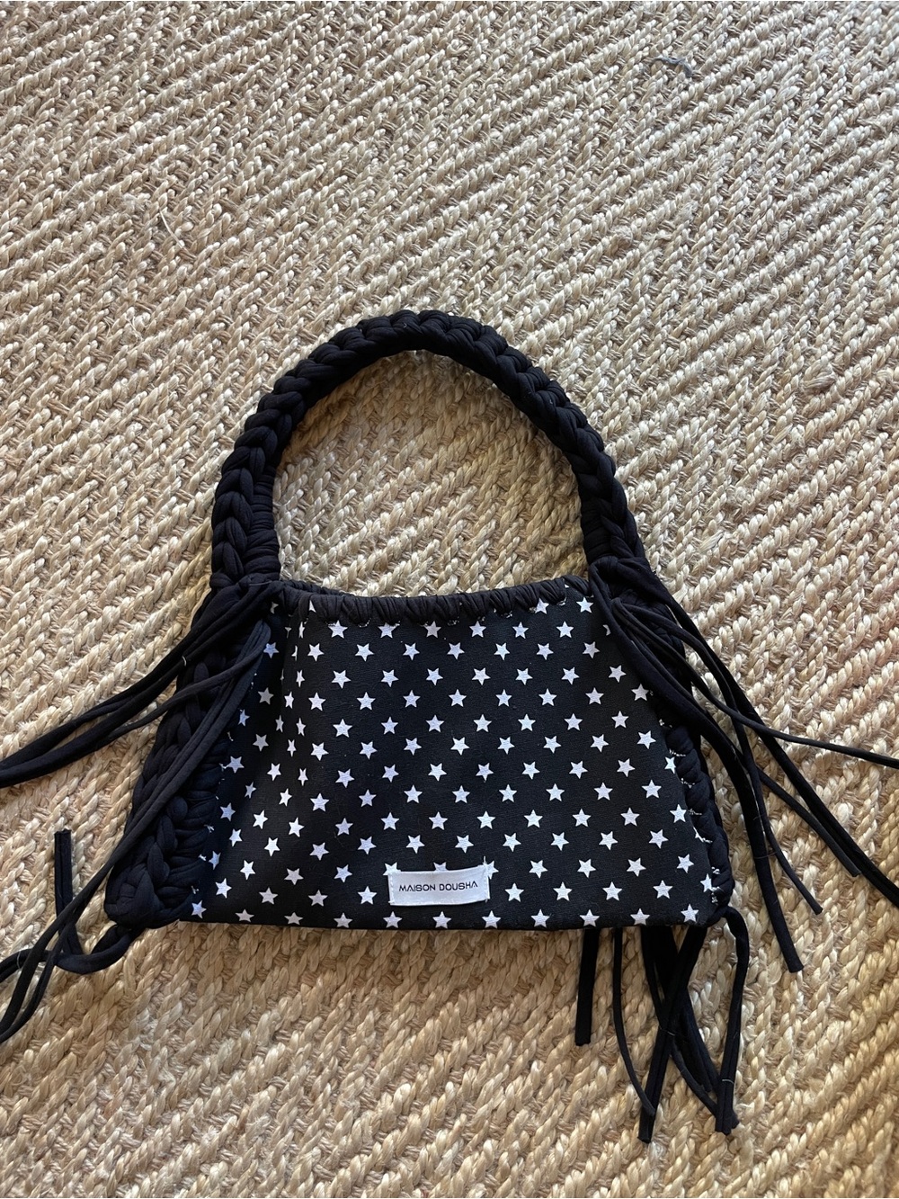 Maison Dousha Star-Print Shoulder Tote with Braided Handle